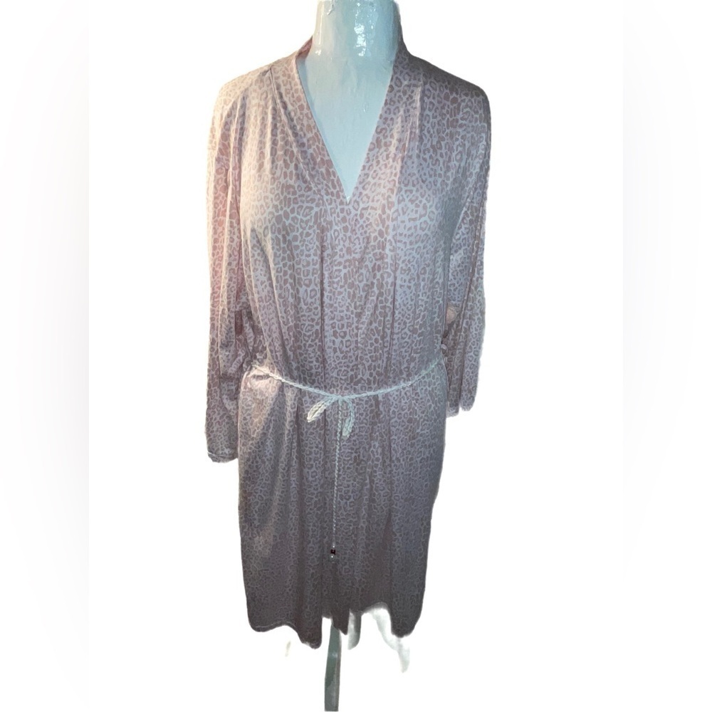 One of a Kind Animal Print Tahari Robe Hand Crocheted Belt Faux Pearls/Beads XL!